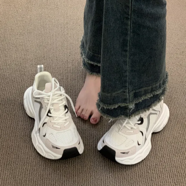 Autumn And Winter Thick Bottom Popular Breathable White Mesh Surface Shoes Leisure Sports White - Shop at LoveMi
