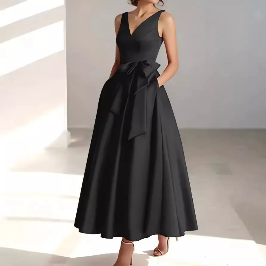 Birthday Party Host V-neck Socialite Daily Wearable Slimming Dress - Black