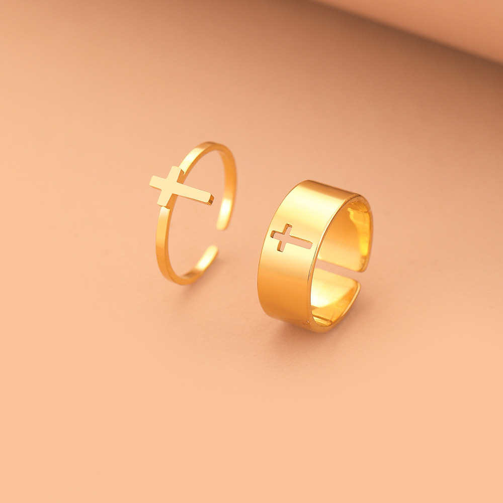 Stylish Stainless Steel Open Cross Ring Set