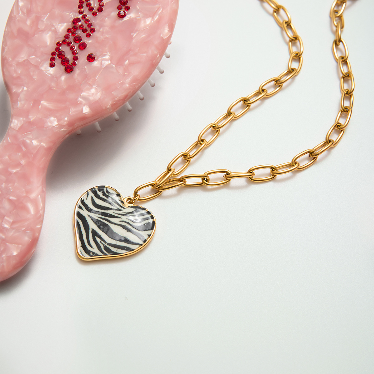 Leopard-Print Heart-Shaped Oil-Drip Stainless Steel Necklace That Wont Fade