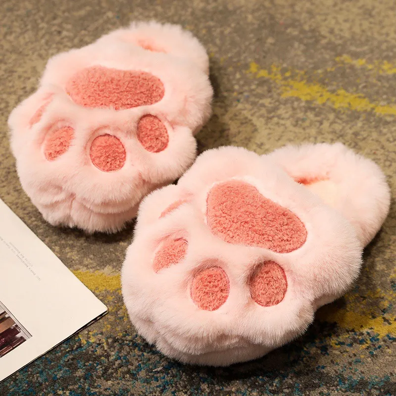 Cute Cat Claw Cotton Slippers Women's Plush Slippers - Pink