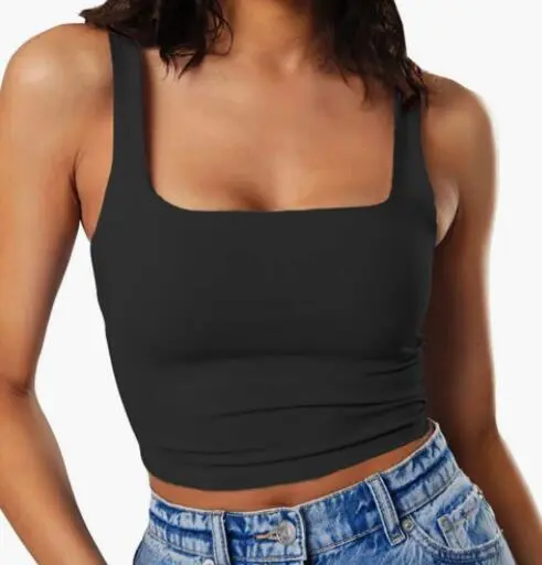 Women's Sleeveless Vest Square Collar Casual Top Black - Shop at LoveMi