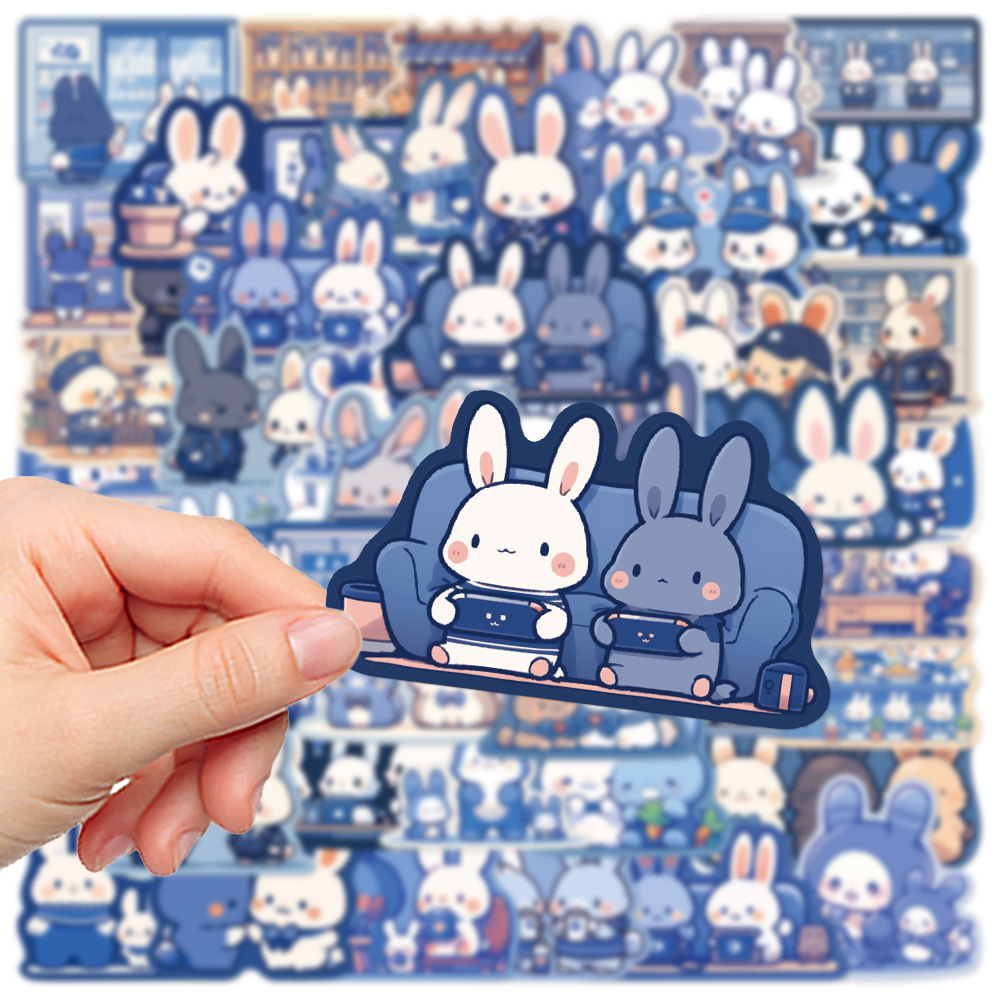 Title 6, 50 Blue Color Rabbit Stickers