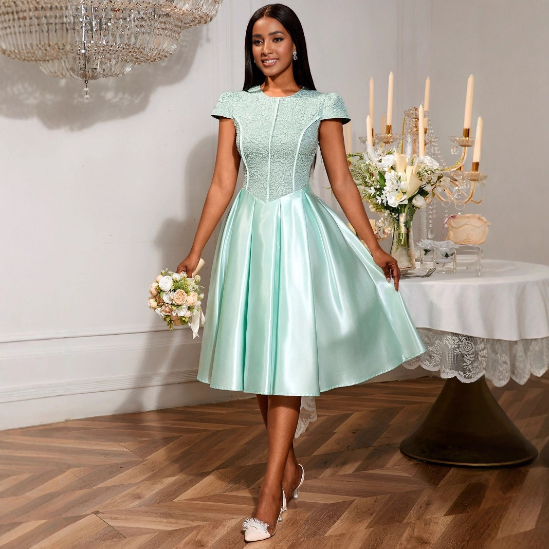 Summer Round Neck Rose Jacquard Bridesmaid Dress