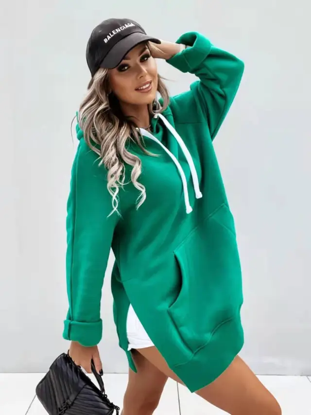 Women's Solid Color Hooded Mid length Sweater Green - Shop at LoveMi