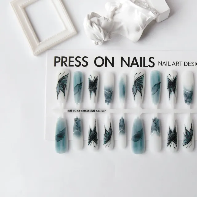 Ancient Style New Wear Nail Tip French Autumn And Winter Background Color Lan Die - Shop at LoveMi