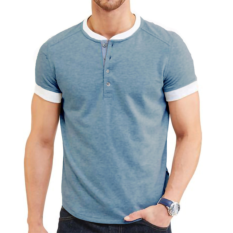 Title 13, Mens New Solid Color Patchwork Short Sleeve T-...