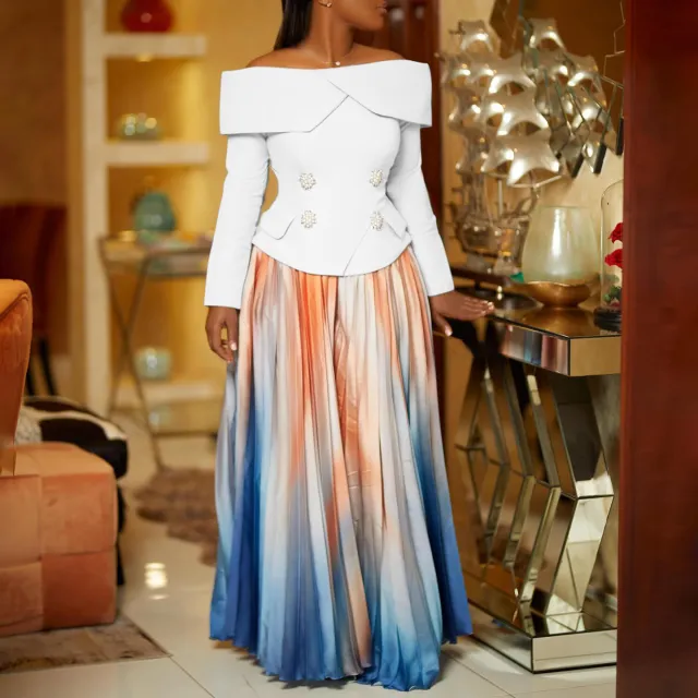 Fashionable Elegant Off shoulder Top Long Dress African Suit White - Shop at LoveMi