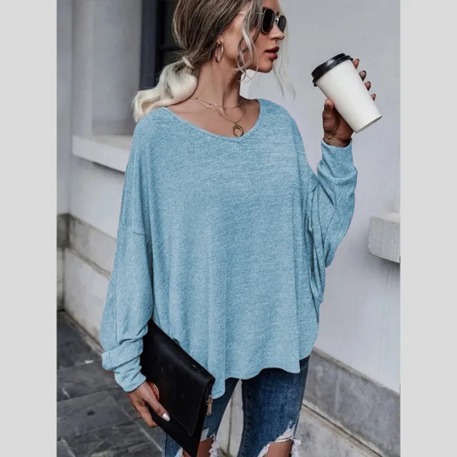 Women's Fashion Loose Lace up T shirt Lake Blue - Shop at LoveMi