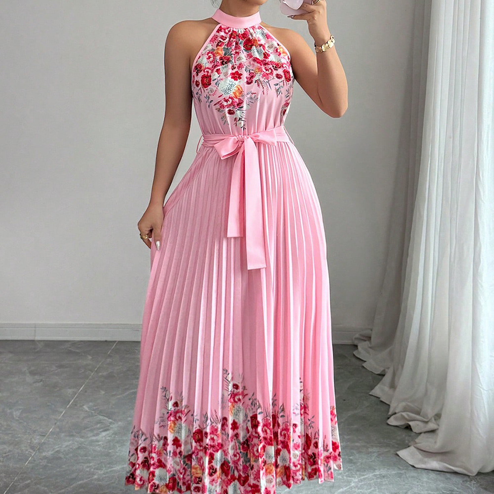 Women's Fashionable Printed Pleated Long Dress - Image 4