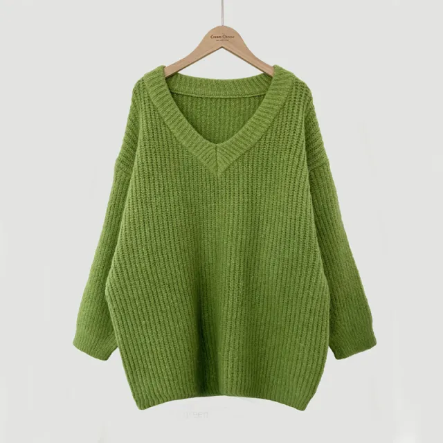 Loose Large Long sleeved Knitted Top For Women Green - Shop at LoveMi