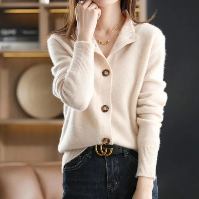 Retro Stand Collar Knitted Cardigan Loose fitting Short Coat Women's Sweater Beige - Shop at LoveMi