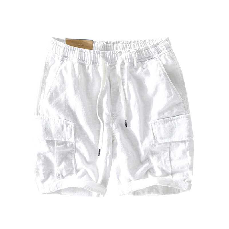 Mens Casual Linen Shorts With Pocket Drawstring