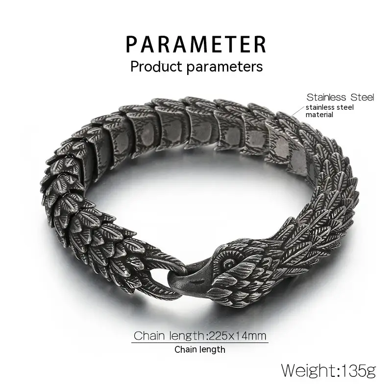 Creative Snake-shaped Eagle Punk Distressed Black Exaggerated Olecranon Titanium Steel Men's Bracelet