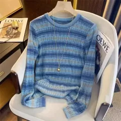 Gentle Graceful And Fashionable Dopamine Striped Sweater - Blue - View 1