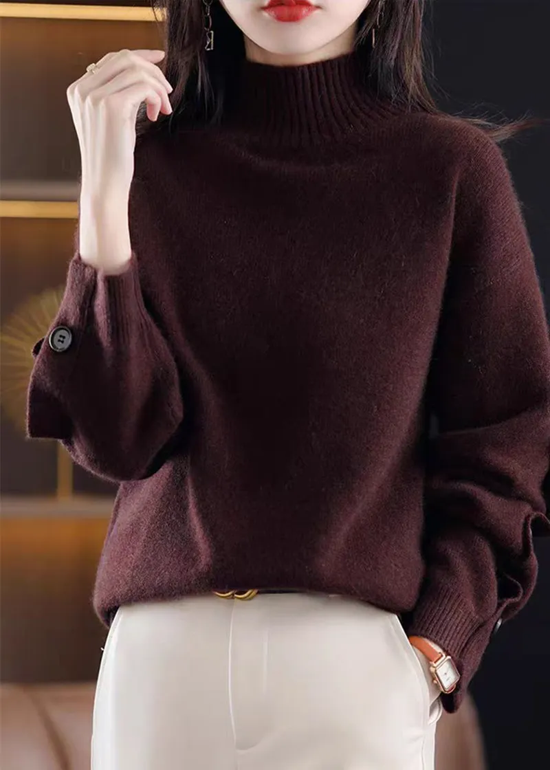 Half Turtleneck Bottoming Sweater For Women - Brown