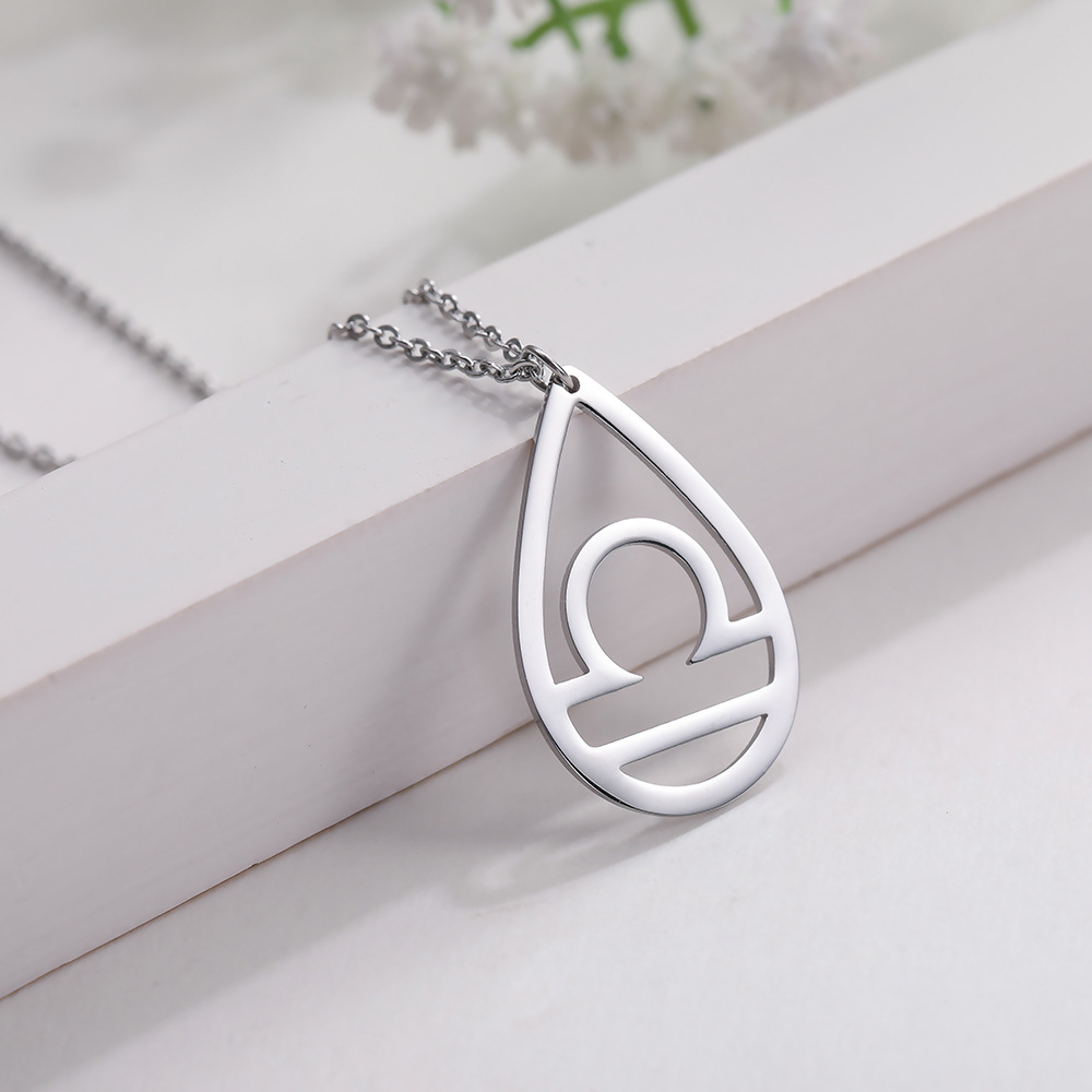 Korean Style Normcore Water Drop Hollow Libra Pendant Necklace Non-fading Clavicle Lady