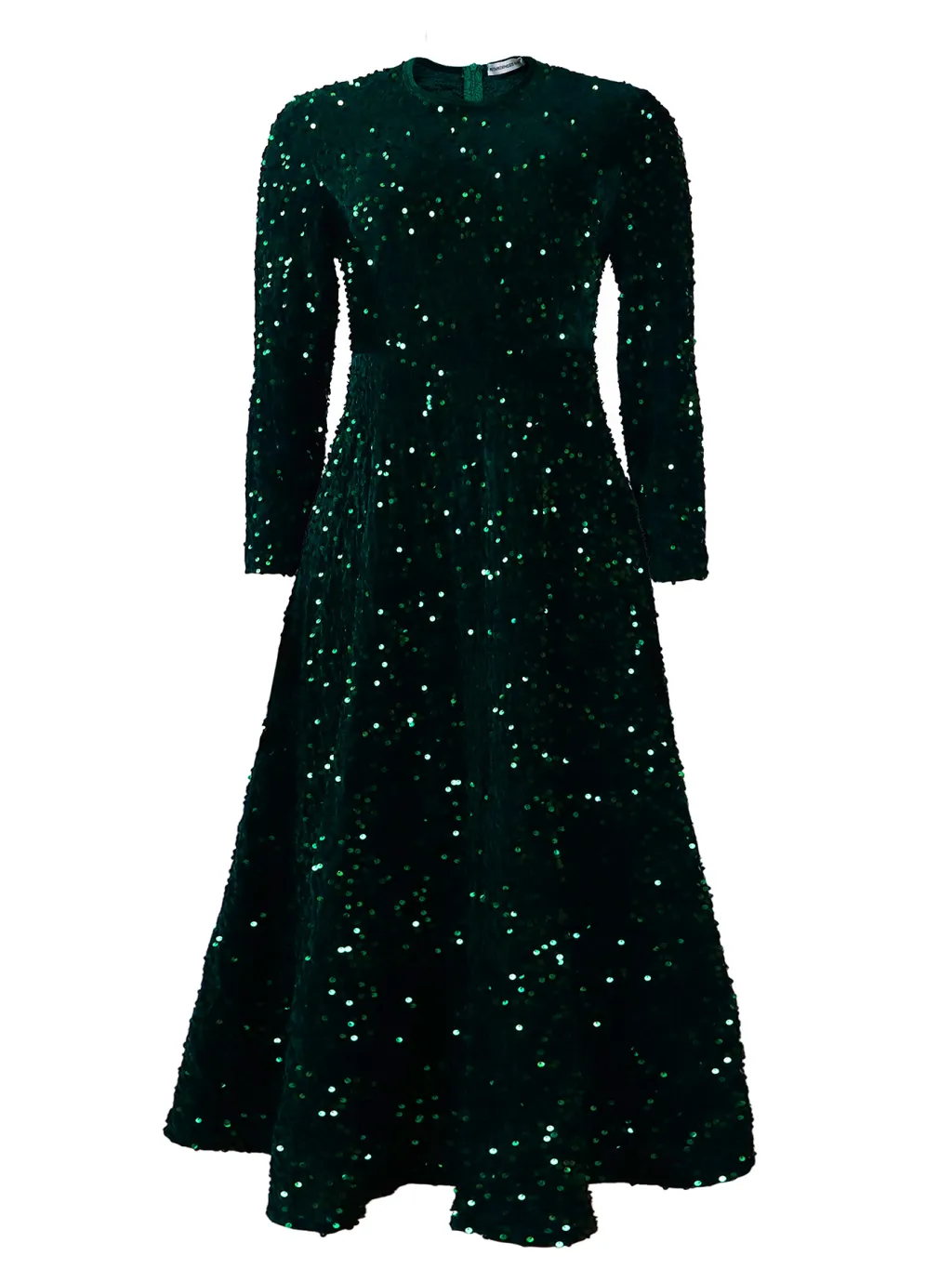 Women's Round Neck Long Sleeve Pure Color Sequins Mid-length Formal Dress - Green