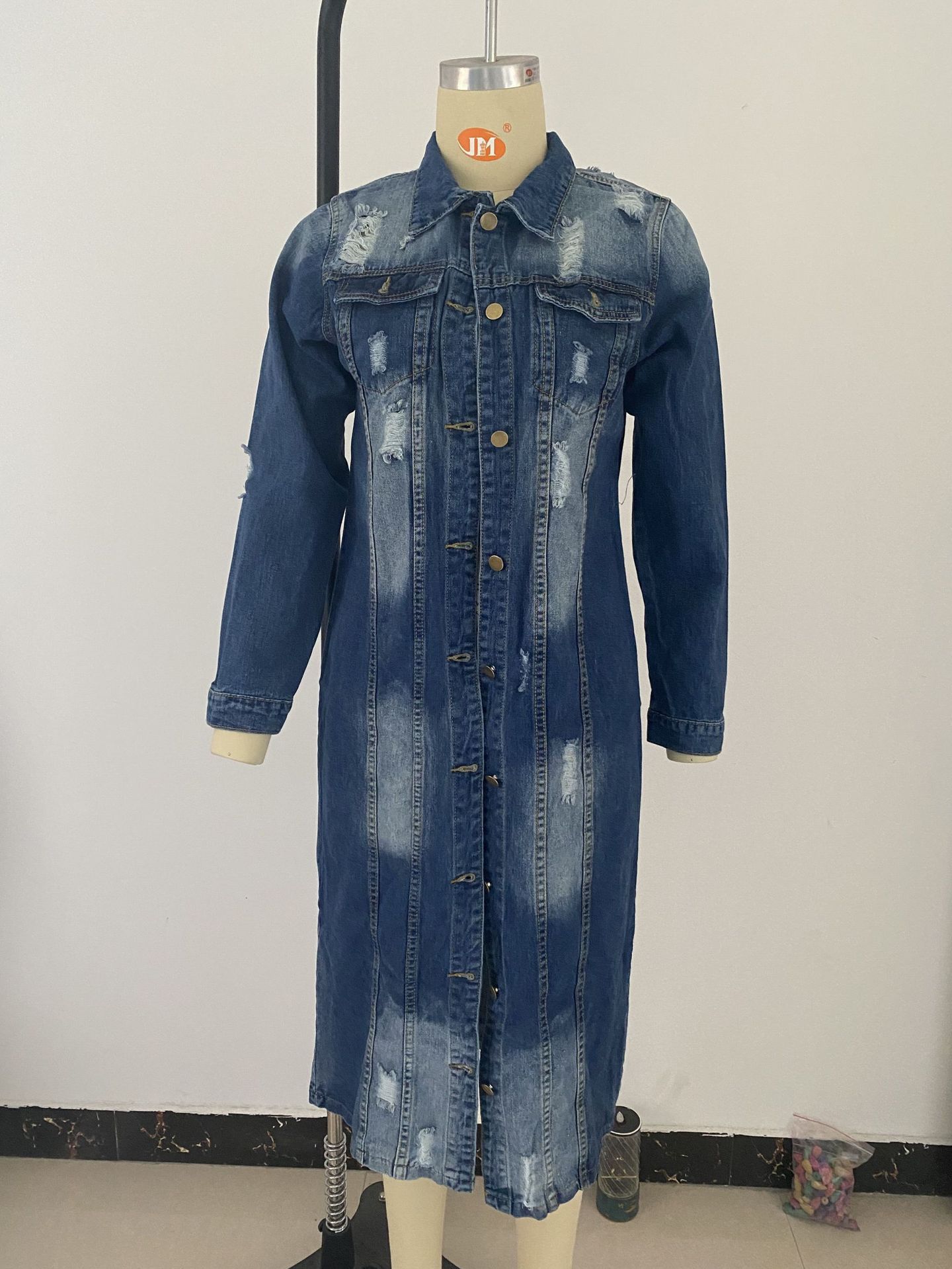 Women's Fashion Casual Denim Long Trench Coat