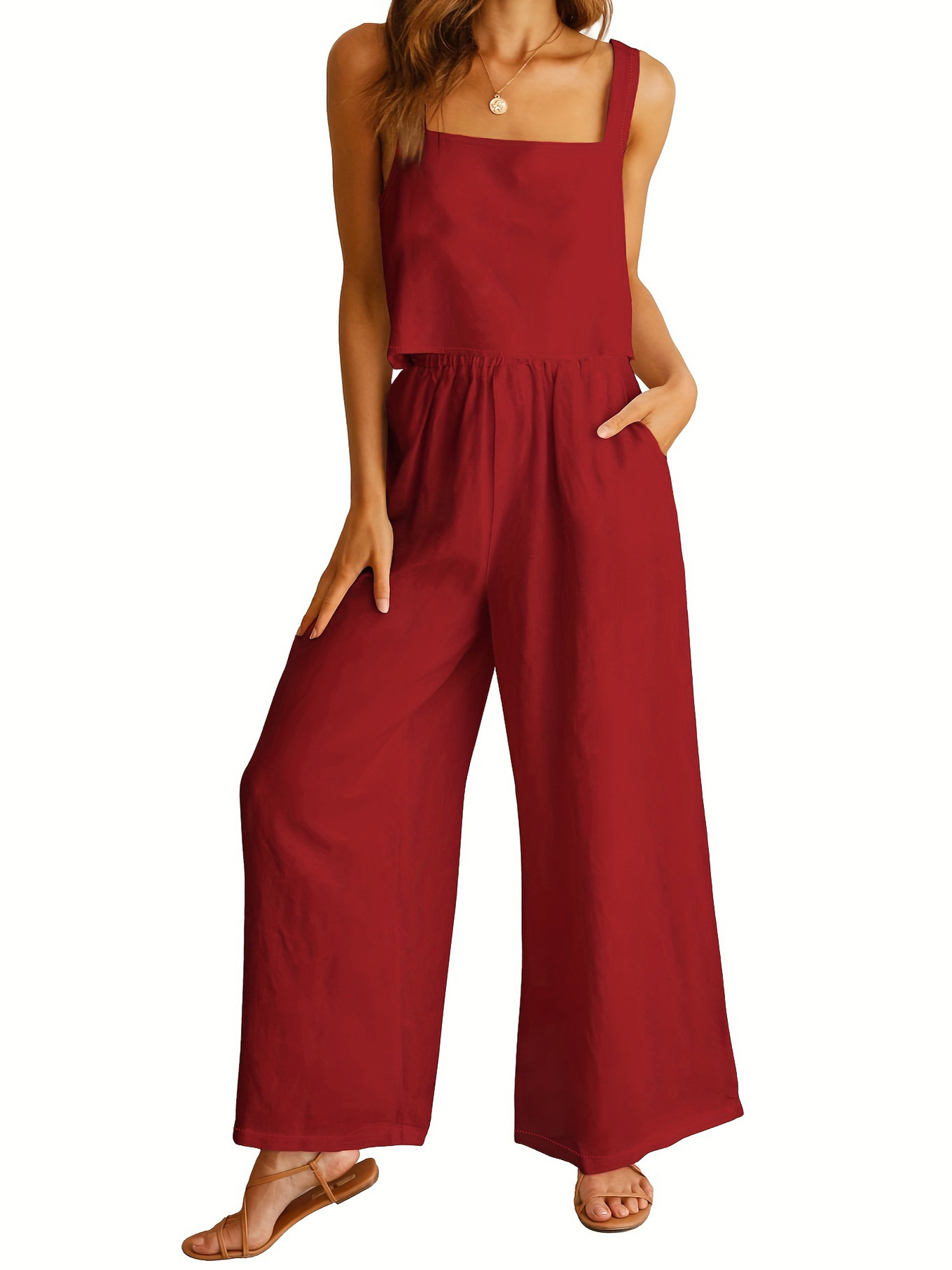 Square Collar Sleeveless Camisole Wide Leg Pants Leisure Suit - Image 2