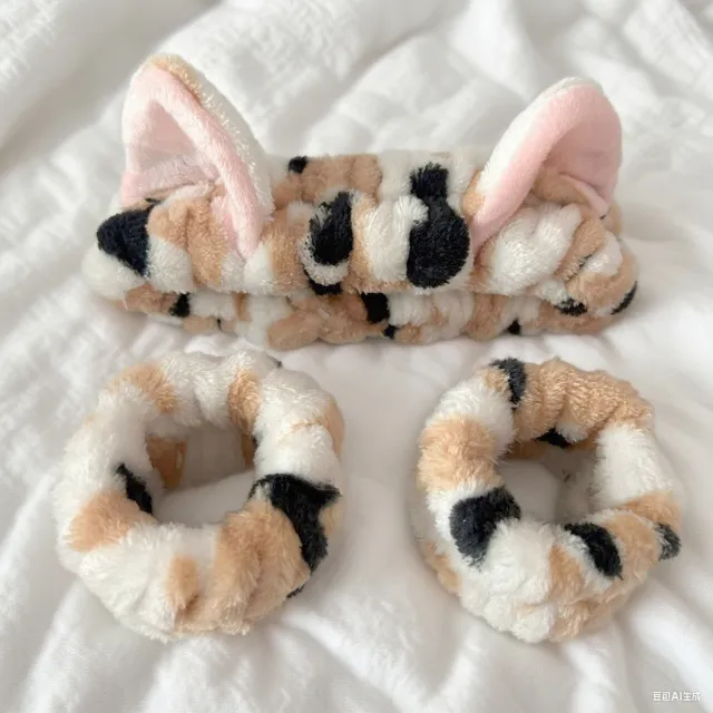 Girl Cat Ears Washing Face Hair Band Suit Leopard Suit - Shop at LoveMi