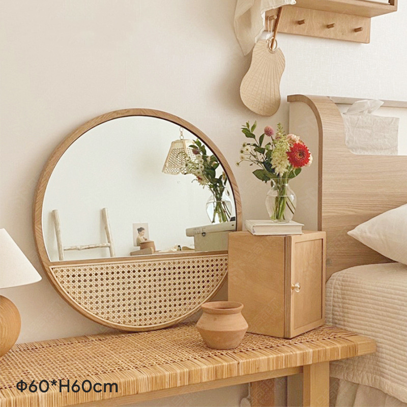 Round Vintage Rattan Korean Handmade Makeup Mirror 8