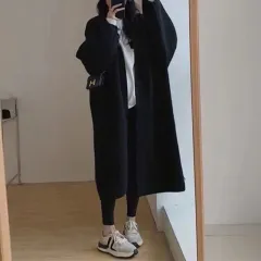 Idle Style Loose Retro Knitted Cardigan Jacket - Black - View 1