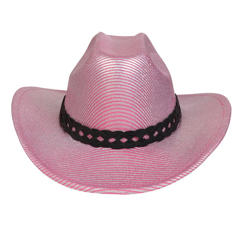 Pearlescent Cowboy Hat Ball Party Topper Performance Props Cap - Pink