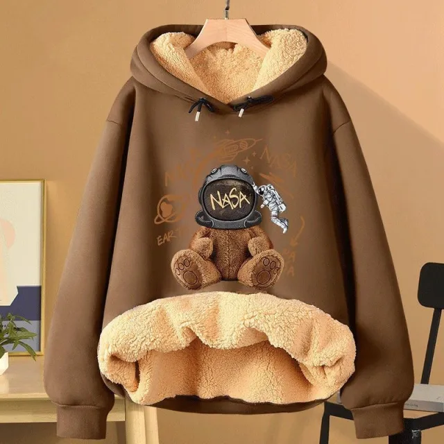 Extra Thick Lambswool Hooded Sweatshirt For Women Fleece Lined And Loose Fitting Coffee - Shop at LoveMi