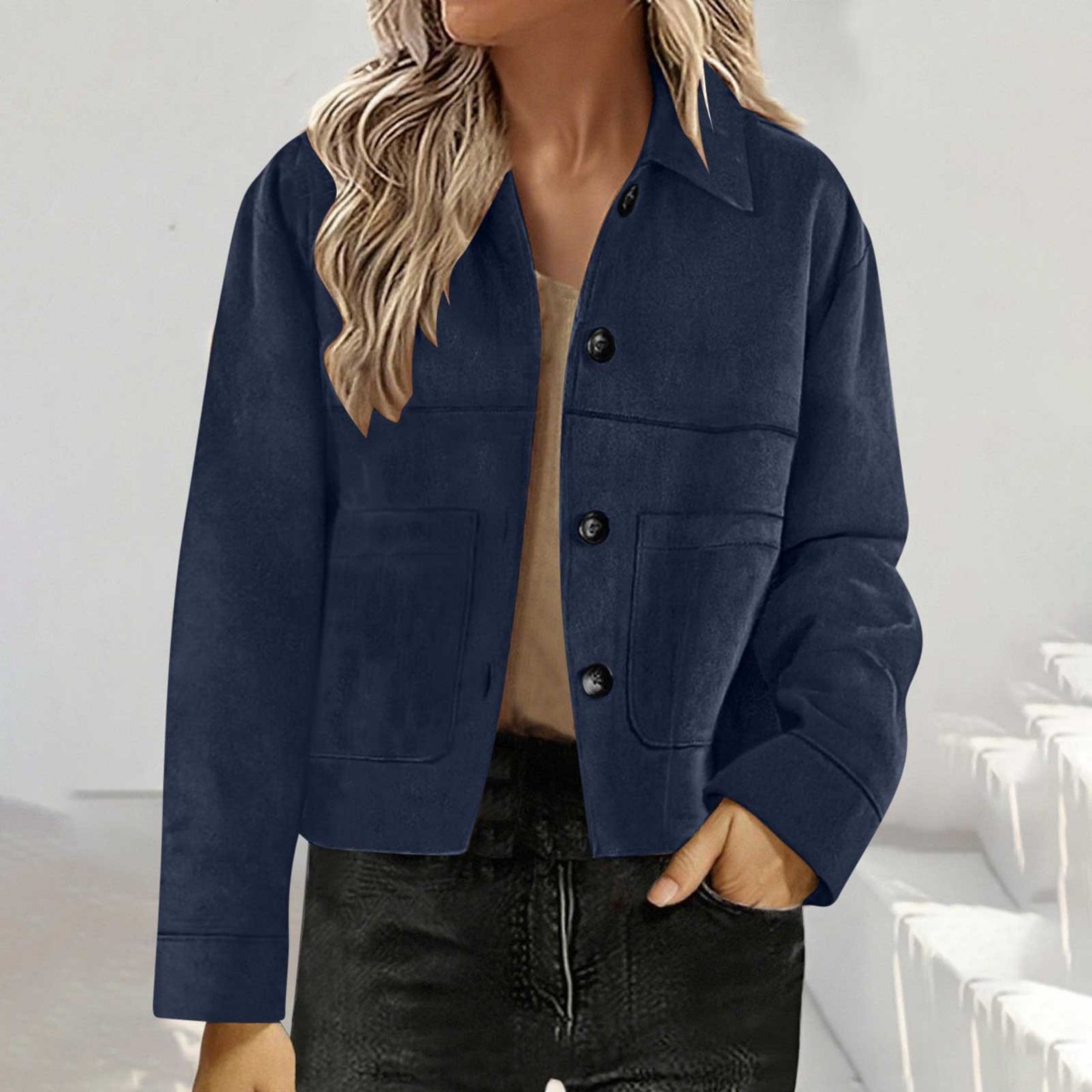 Solid Color Loose Fit Suede Short Jacket For Women 5