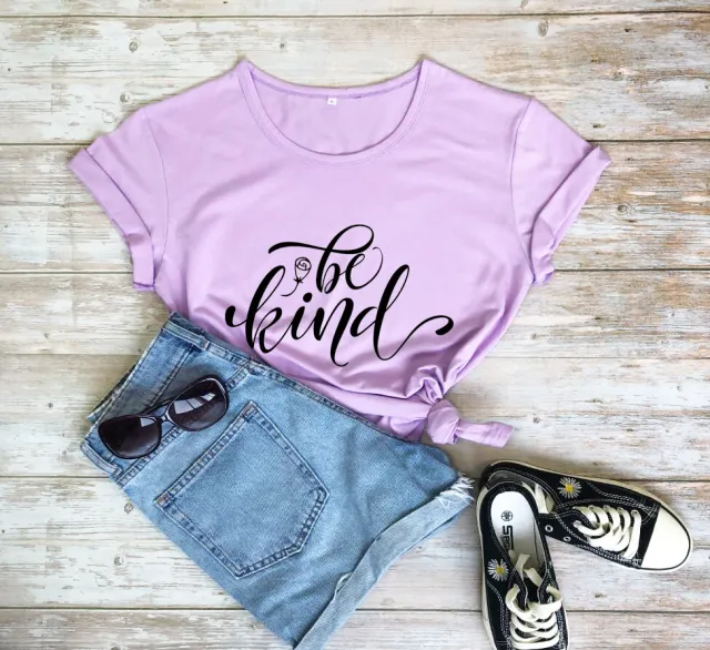 Be Kind Rose Style Short Sleeve European And American Street Leisure T shirt Purple Black - Shop at LoveMi