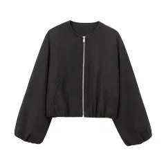 European And American Fashion Soft Bomber Jacket Coat - Black - View 1