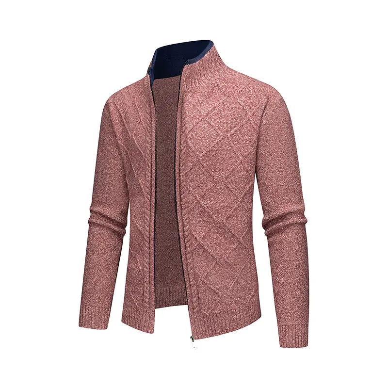 Solid Color Stand Collar Diamond Pattern Knit