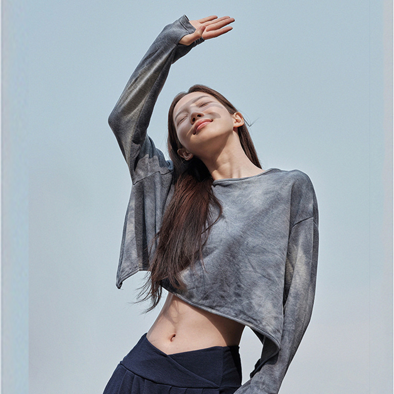 Tie-Dye Yoga Cover-Up Sexy Elegant Loose-Fit Long-Sleeve T-Shirt