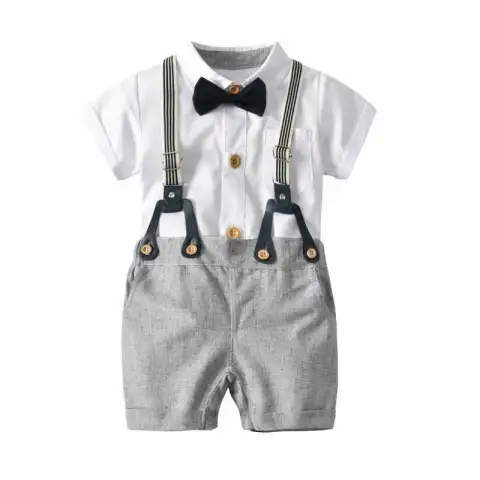 Baby Clothes Suspender Pants Suit Short Sleeve Cotton Gentleman
