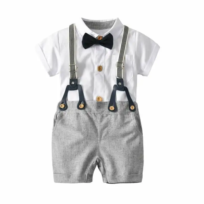 Baby Clothes Suspender Pants Suit Short Sleeve Cotton Gentleman