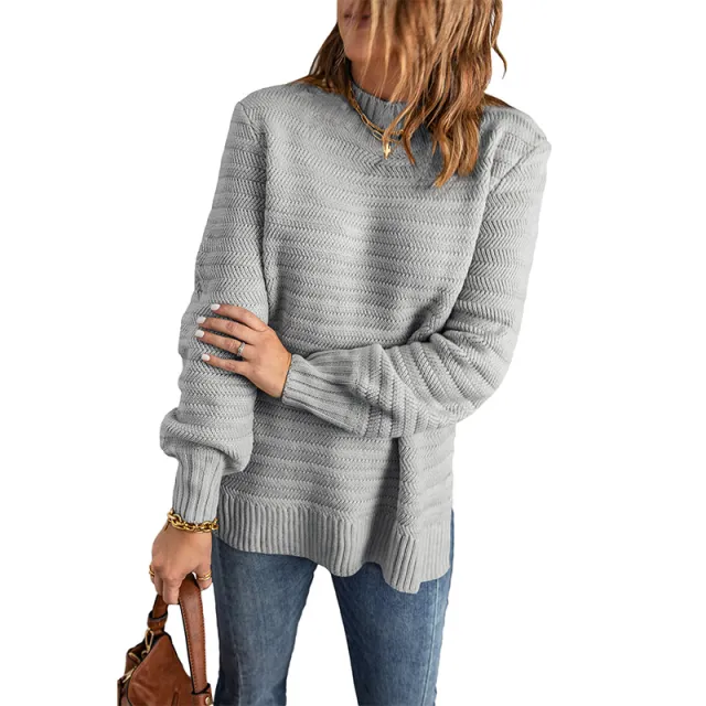 Women's Fashion Casual Warm Solid Color Sweater Grey - Shop at LoveMi