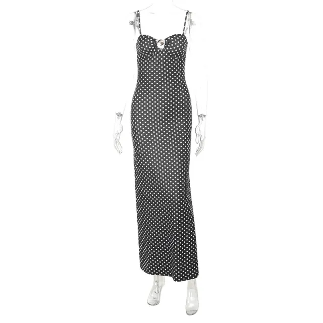 Sexy Suspenders Hollow Polka Dot Printing Dress Female Summer Black - Shop at LoveMi