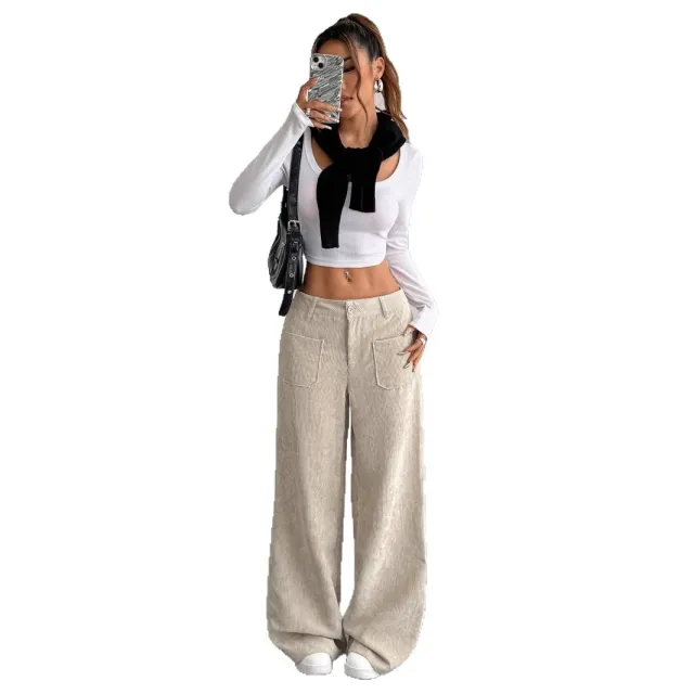 Corduroy Pants Women's Loose Fashion Casual Pants Apricot - Shop at LoveMi