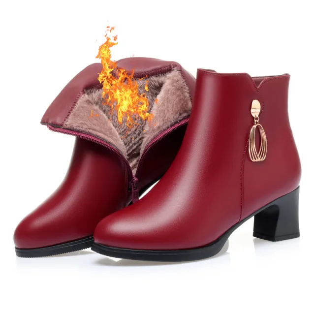 New Side Zipper Mid Heel Boots Women Burgundy - Shop at LoveMi