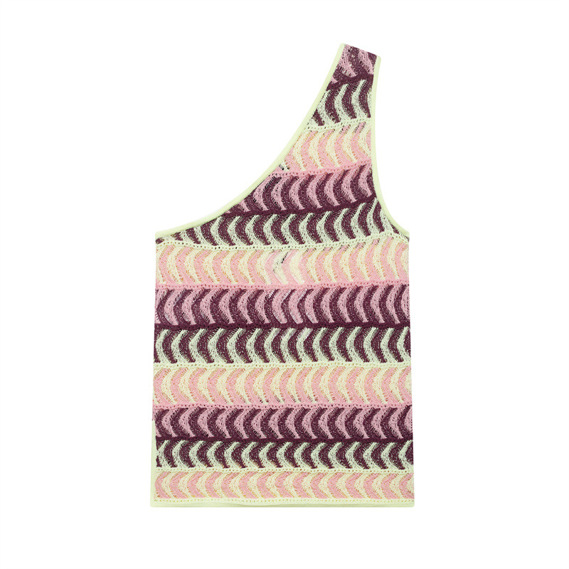 Texture Knitted Asymmetric Oblique Shoulder Tops