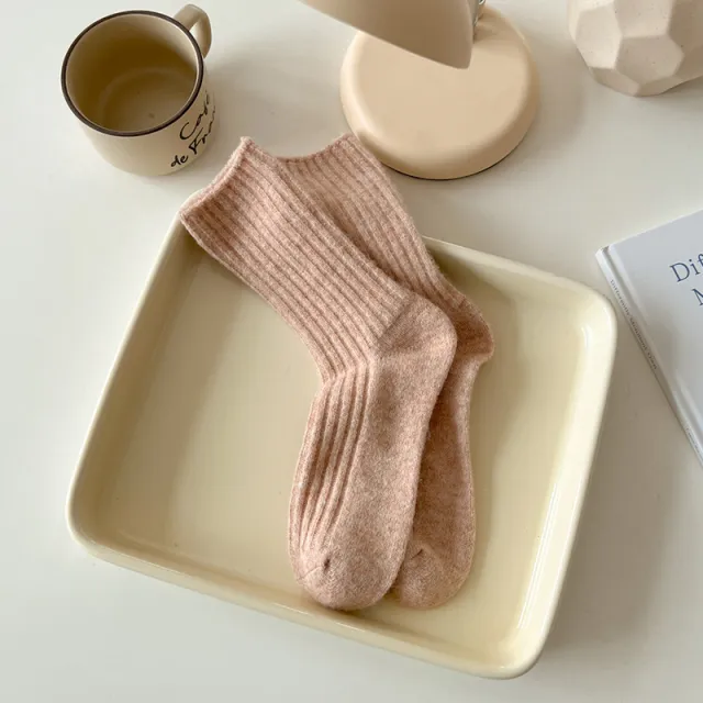 Womens Thickened Fleece Lined Wool Mid Calf Socks Orange - Shop at LoveMi