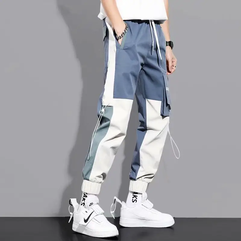 Men's Versatile Ankle-tied Stitching Drawstring Thin Casual Pants
