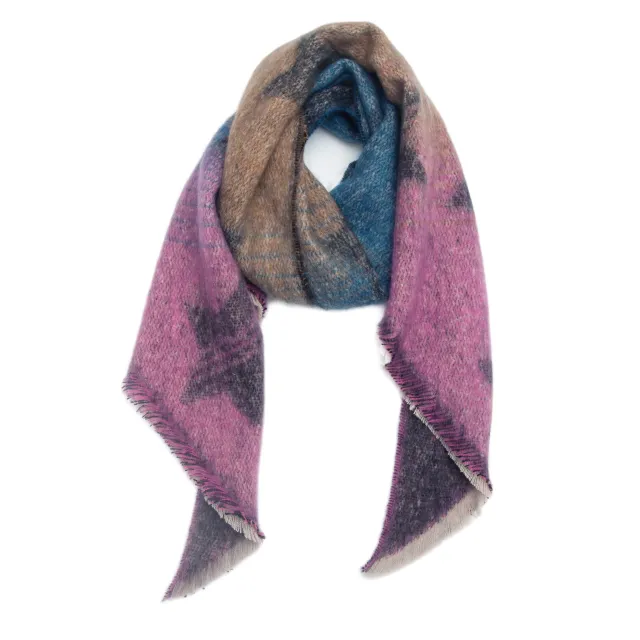 Warm Shawl Women's European And American Autumn And Winter Circle Yarn Jacquard Color Matching XINGX Bevel Scarf 08 Khaki Blue - Shop at LoveMi