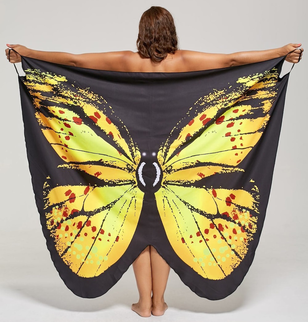 European And American Fashion Butterfly Print Sling Wrap Beach Towel Smock Dress