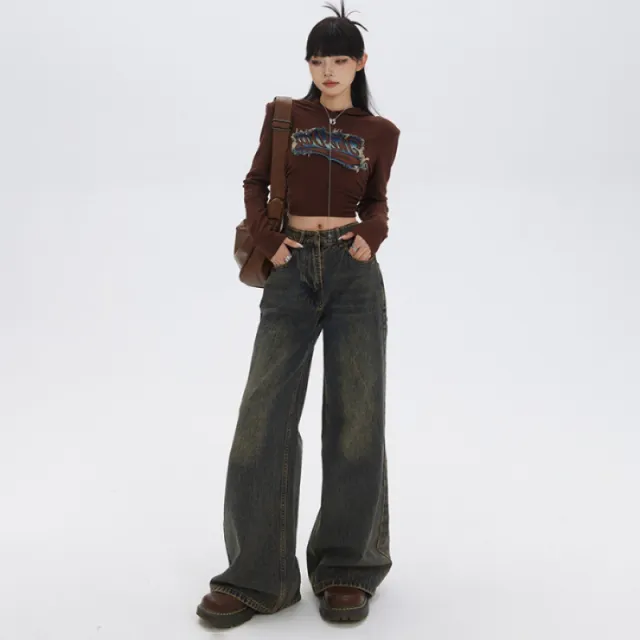 American Retro Loose Wide Leg Bootcut Trousers High Waist Slimming Drape Nostalgia Lengthened - Shop at LoveMi