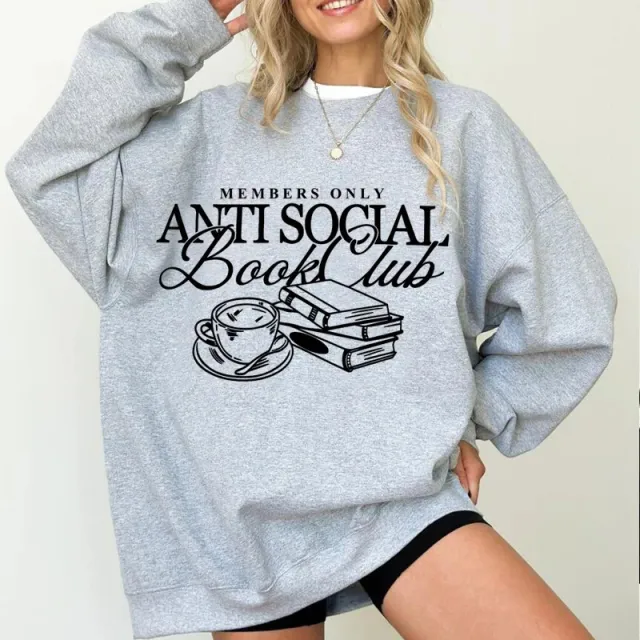 Printed English Sweater Women's Loose Fashion Grey - Shop at LoveMi