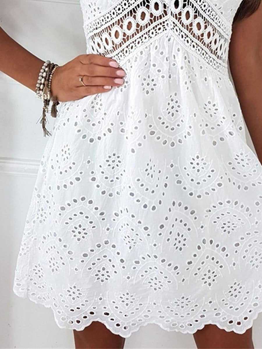 Women's Braces In White Embroidery Hollow Lace Lace-up Dress