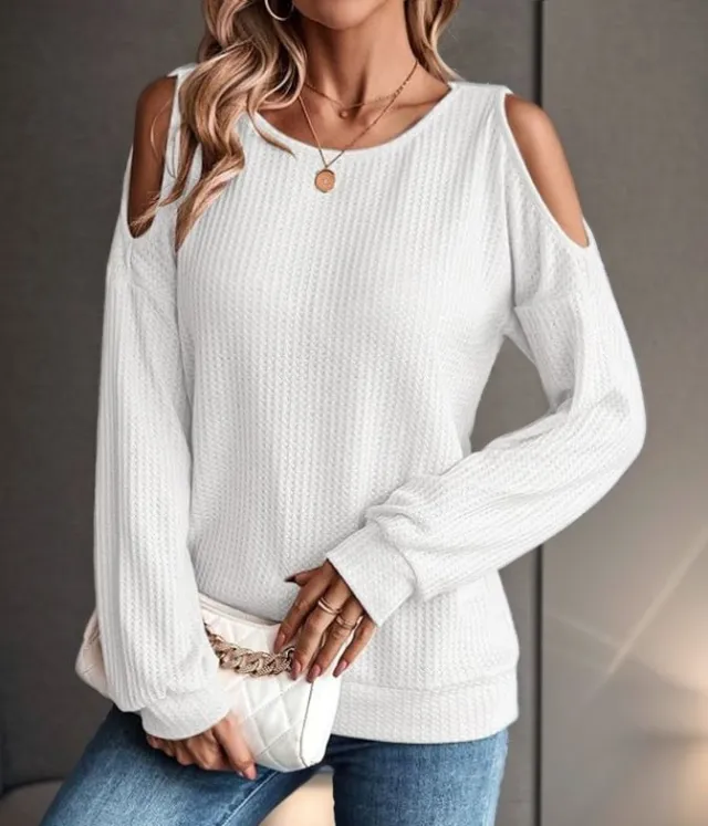 Autumn And Winter New Off shoulder Casual Long sleeve T shirt Women's Casual Wear White - Shop at LoveMi