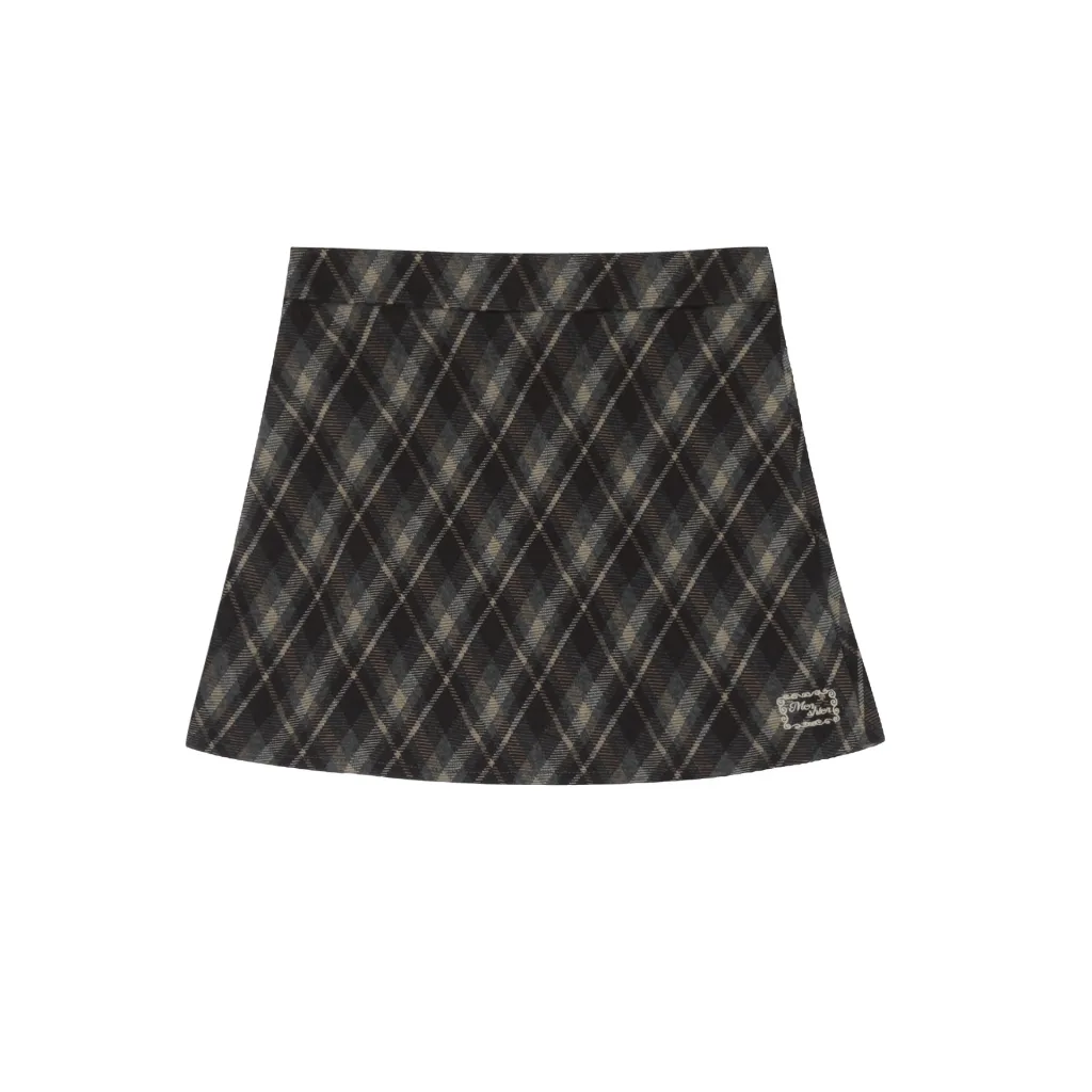 Women's New American Retro College Style Plaid Skirt - Coffee Grid
